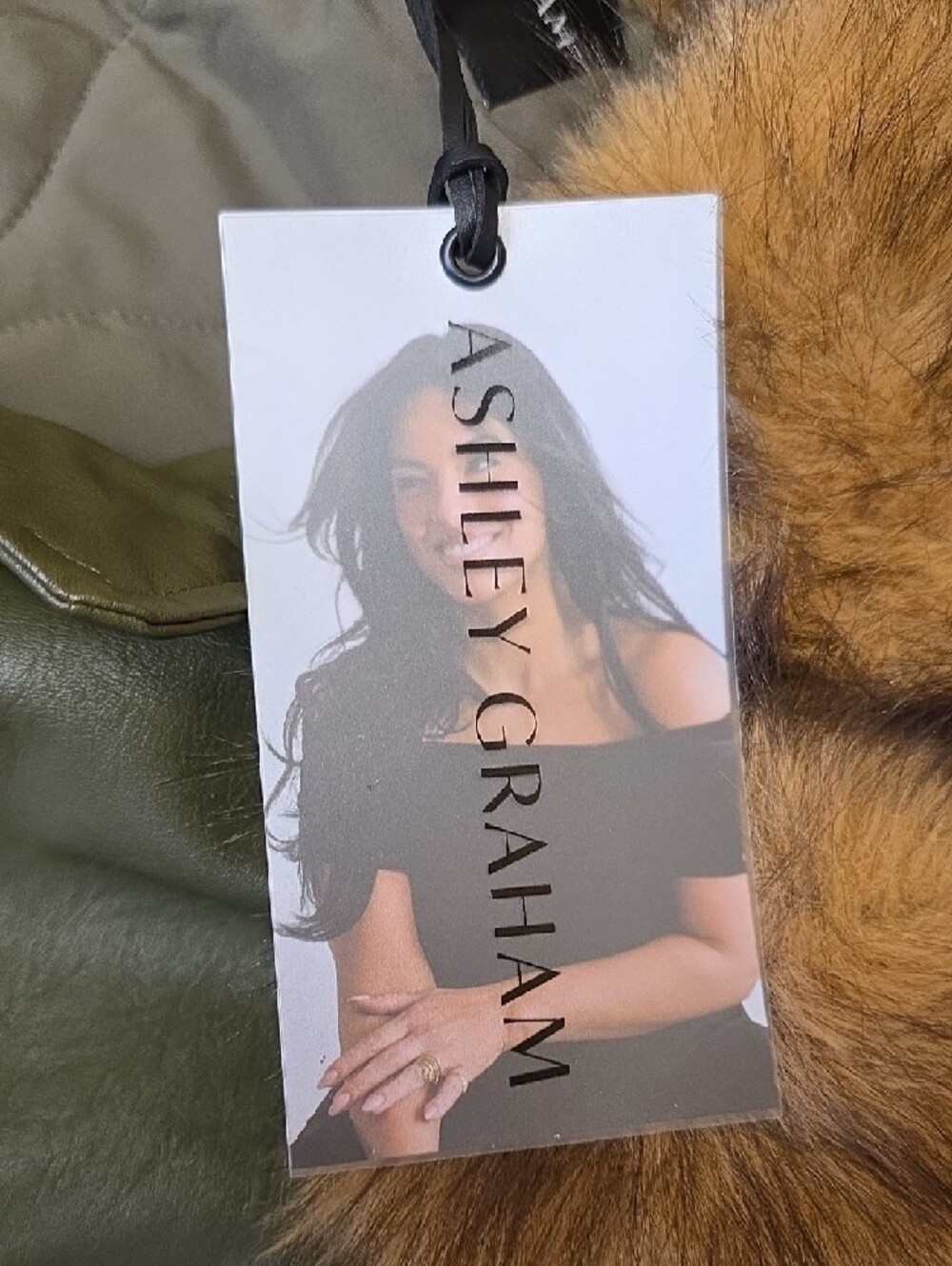 Ashley Graham Faux Leather Bomber Moto Jacket Fur Collar Olive Size 3X NEW - Picture 8 of 16